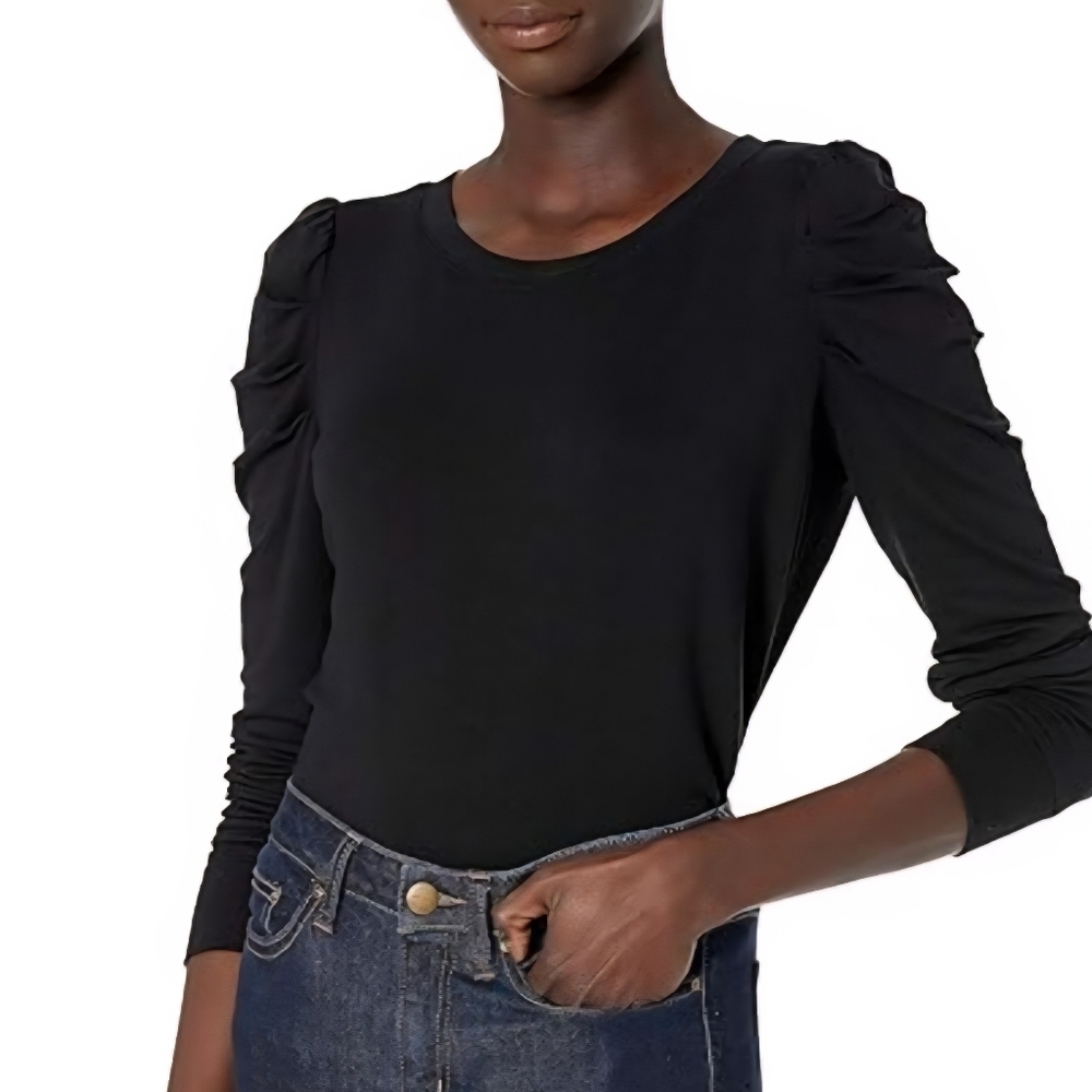 Nine West Black Top with Ruched Sleeve